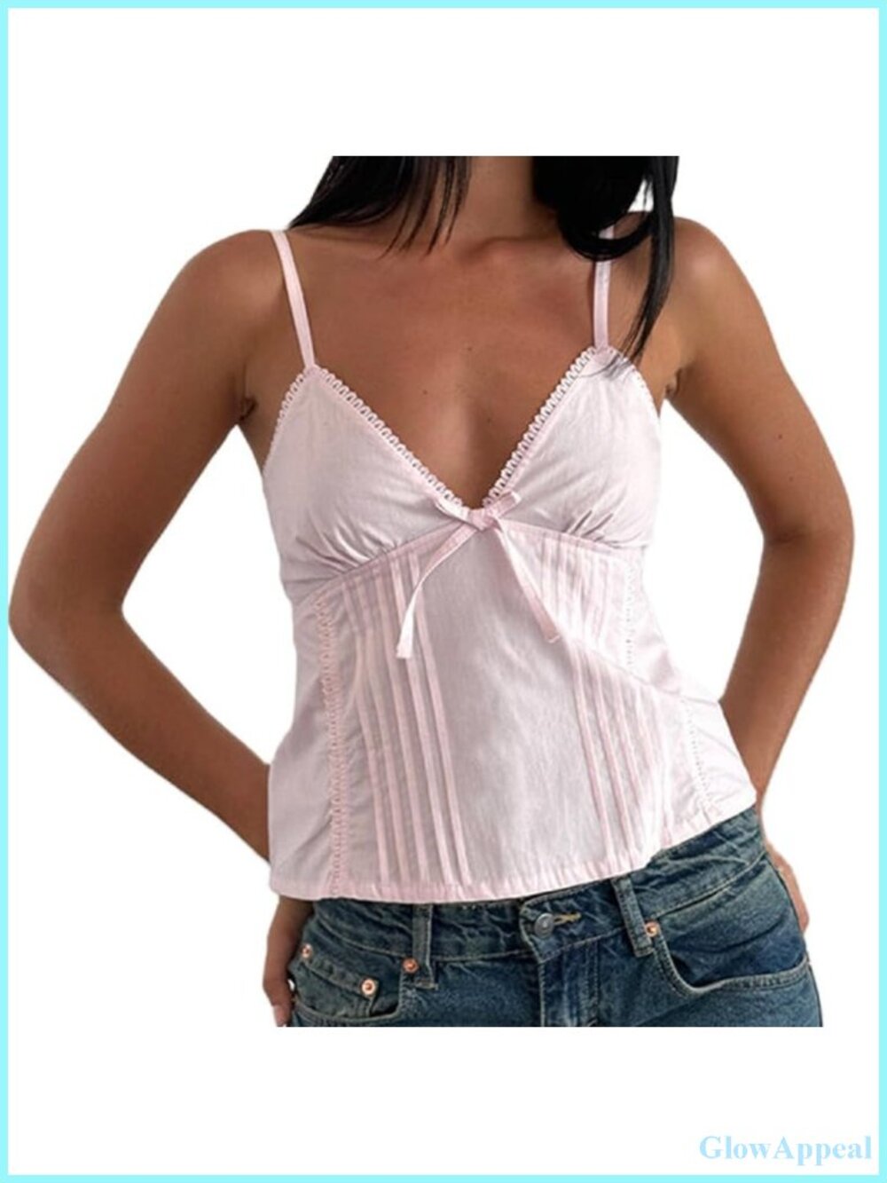 Y2K Babydoll Tank Top Lace Trim V Neck Crop Cami Spaghetti Strap Flowy